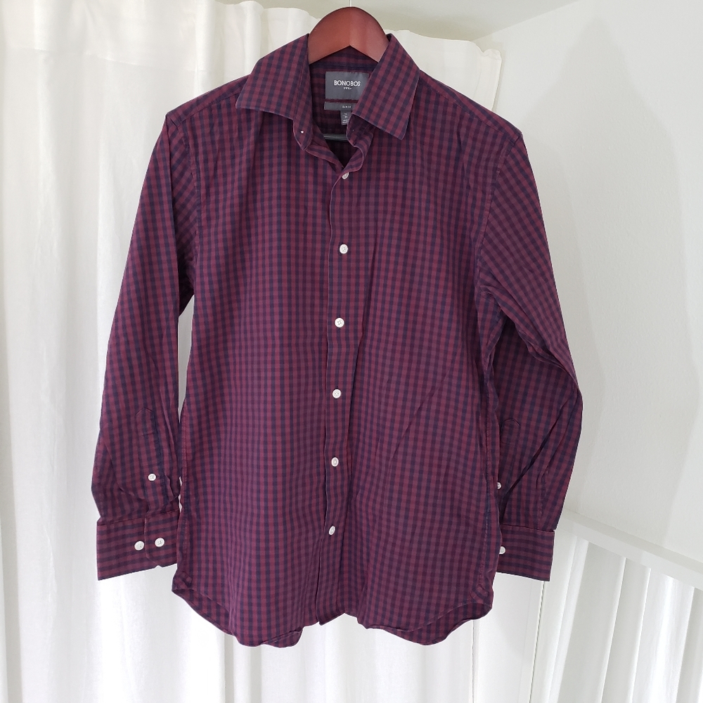 EUC Bonobos Blue/Red Plaid Long Sleeve Button Down